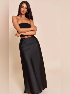 Petite satin flowy maxi skirt